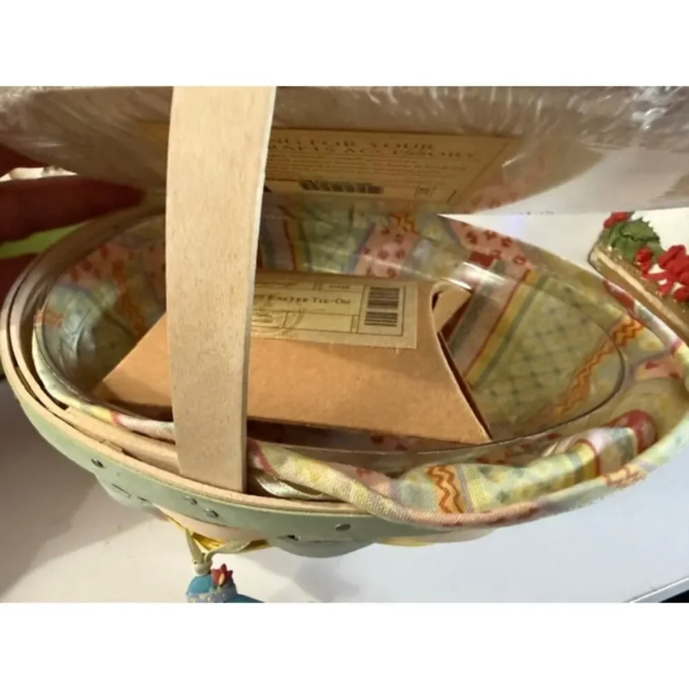 Longaberger Small Easter Egg Shaped Basket 2009 Lid Liner Tie-on Protector New